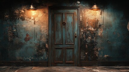 Old doors in a studio setting create a stylized, chaotic background with a vintage feel, ideal for adding a unique touch to creative projects.