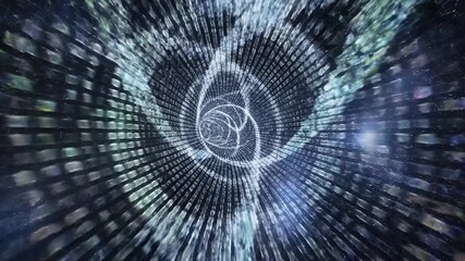 Futuristic digital spiral with glowing particles and vibrant colors, creating an immersive experience for technology and abstract art enthusiasts seeking innovative backgrounds.