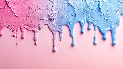 Vibrant pastel paint drips create a chaotic, colorful background with pink, purple, and blue hues in a studio setting, ideal for creative projects.