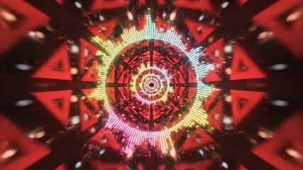 Abstract digital artwork featuring vibrant colorful patterns, geometric shapes in shades of red, yellow, and green, creating a mesmerizing kaleidoscope effect for modern design projects. - Powered by Adobe