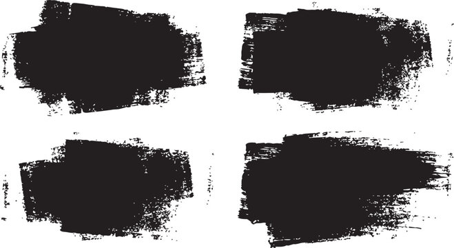Set of black grunge paint brush strokes. Dirty ink texture banners and rough roller background shapes vector illustration.