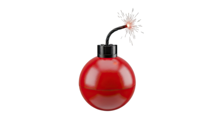 Red bomb with lit fuse and sparks