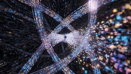Vibrant abstract digital art visualizing cosmic connections with glowing particles and intricate light trails in a mesmerizing spatial environment for unique creative projects. - Powered by Adobe