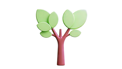 Stylized 3D Tree Icon with Green Leaves