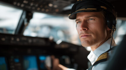 A pilot verifying pre-flight parameters on a heads-up cockpit display, cross-checking altitude, weather, and runway conditions before takeoff — aviation safety, procedural rigor, and mission-ready