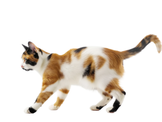 Calico Cat Walking Across White Background