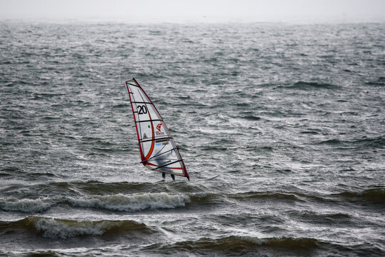 10.08.2018. LIEPAJA, LATVIA. Windsurfer on the sea.