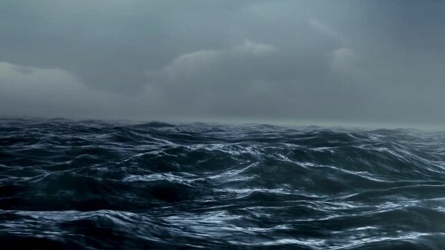Horrifying Storm in the Middle of the Ocean with Powerful Waves and Heavy Dark Clouds