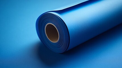 A blue seamless paper roll sits on a matching blue background, providing a clean and simple studio setting, ideal for design and creative projects.