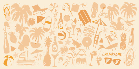 Summer vacation themed silhouettes beach items drinks and tropical elements © Tasnim