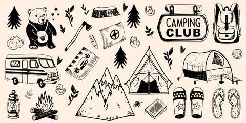 A charming collection of camping themed illustrations and outdoor adventure elements © Tasnim