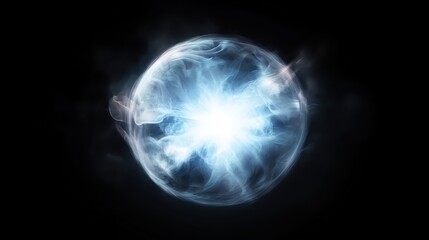 Fototapeta premium A bright incandescent sphere composed of swirling iridescent smoke and light against a dark background