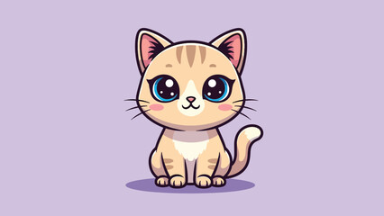 Obraz premium Adorable cartoon cat with big blue eyes sitting calmly.