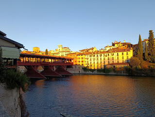 View of the Alpine Bridge in Bassano del Grappa, Italy