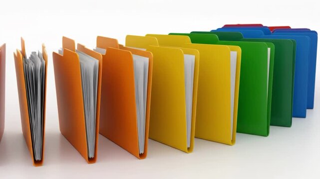 Multicolored file folders on white background isolated