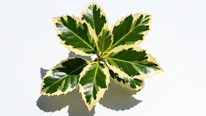 Close-up of vibrant green and cream spiky leaves, white background
