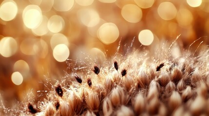 Close up of intricately woven natural fibers in earthy brown with warm bokeh highlights