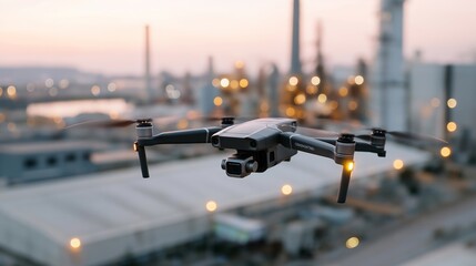 A drone equipped with thermal and gas sensors patrols an industrial zone at dusk, its cameras detecting subtle heat signatures and potential emission leaks that require immediate attention.