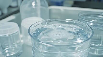 Close up shot of clean water in a glass beaker