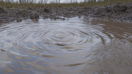 Close up of concentric ripples forming on the surface of shallow water in a stream