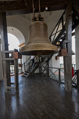 Obraz premium The iconic bells within the belfry of the Convento de Santo Domingo in Lima, a site defined by nearly 500 years of religious and architectural history. 