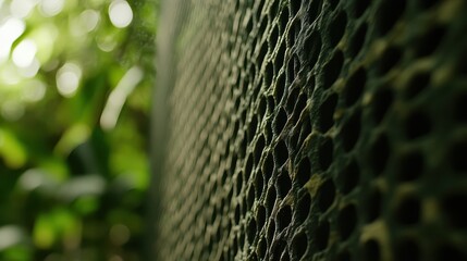 Close up of woven camouflage netting in natural environment