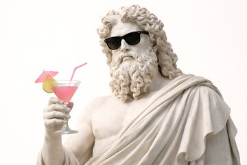 Statue of a man with sunglasses holding a cocktail