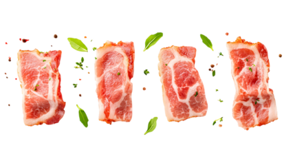 Raw pork chops with herbs isolated on white background