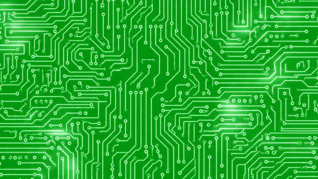 Green circuit board technology background with electronic pathways