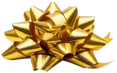 Valentine PNG, Golden yellow textured gift bow ornament with multi loop design for luxury present wrapping decoration
