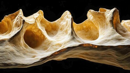 Magnified image of a textured biological membrane showing intricate organic structures and patterns on a black background