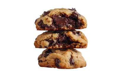 Stacked chocolate chip cookies isolated on white background