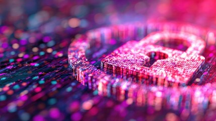 Colorful digital lock symbol with data streams in the background