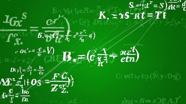 Mathematical equations on green chalkboard for education and science