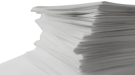 Stack of disorganized paperwork isolated on white background