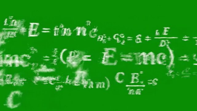 Green screen with mathematical equations appearing dynamically