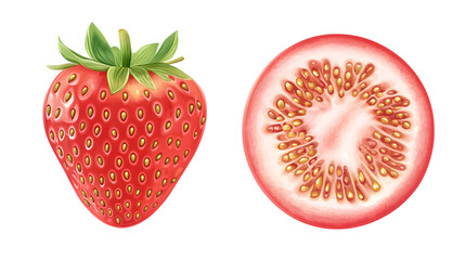 Fresh strawberry and cut strawberry isolated on white background