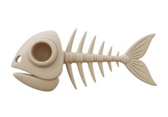 Detailed fish skeleton model on black background