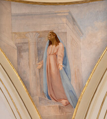 Fototapeta premium SALERNO, ITALY - OCTOBER 6, 2025: The fresco of Virgin Mary in the church Chiesa della Santissima Annunziata by Lorenzo Iovino (1957).