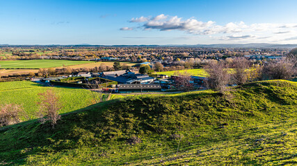 Fototapeta premium A view towards the town of Oswestry from the ramparts of the Old Oswestry fort at Oswestry, Wales