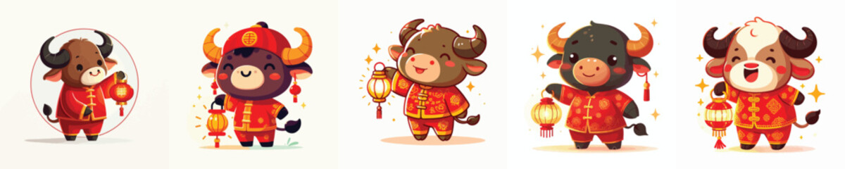 Fototapeta premium vector character buffalo dressed in Chinese New Year