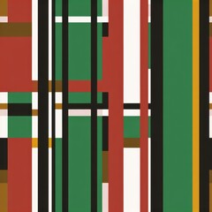 Abstract Geometric Pattern with Bold Vertical Stripes in Red, Green, and Black.