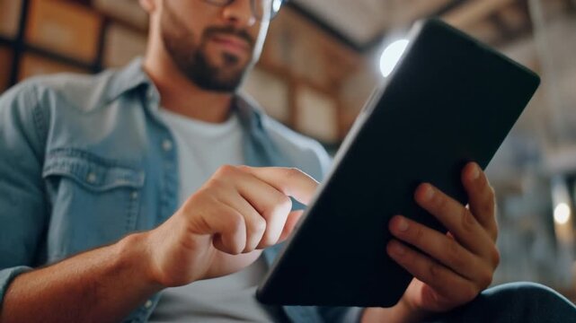 Hands, typing and tablet for small business, mp4 video. AI