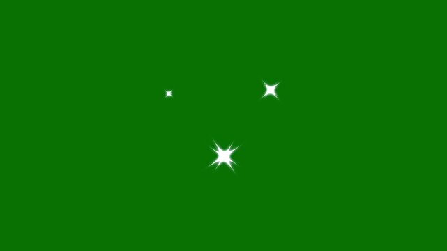 Twinkling stars animation with white cartoon flat vector doodle style, retro blinking stars, and magical sparkle shine, looping starry motion graphics on green background in 4k