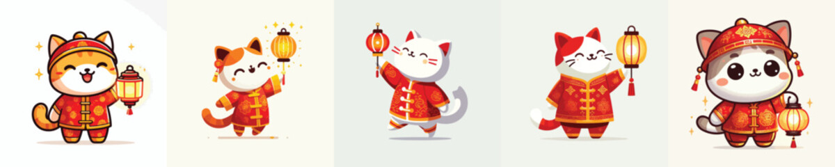 vector character cat dressed in Chinese New Year
