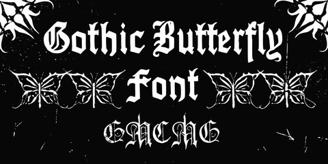 Gothic butterfly font design with ornate wings and dark stylized lettering
