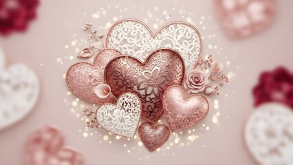 romantic valentines composition with heart shaped frame and soft pink bokeh