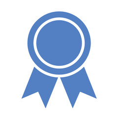Blue ribbon badge with white border and two hanging ribbons