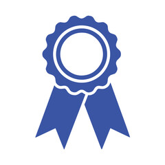 Blue ribbon with scalloped edges and two hanging ribbons