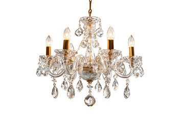 A chandelier with six lights hanging from it. The chandelier is made of crystal and has a gold frame. The lights are lit up, creating a warm and inviting atmosphere, png